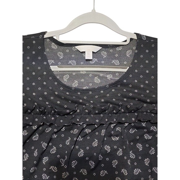 Lauren Conrad Women’s Blouse XL Black White Print Cold Shoulder Top - Picture 3 of 6